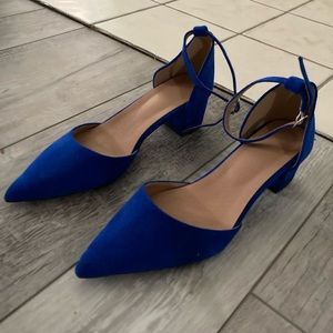 Blue suede block heels
